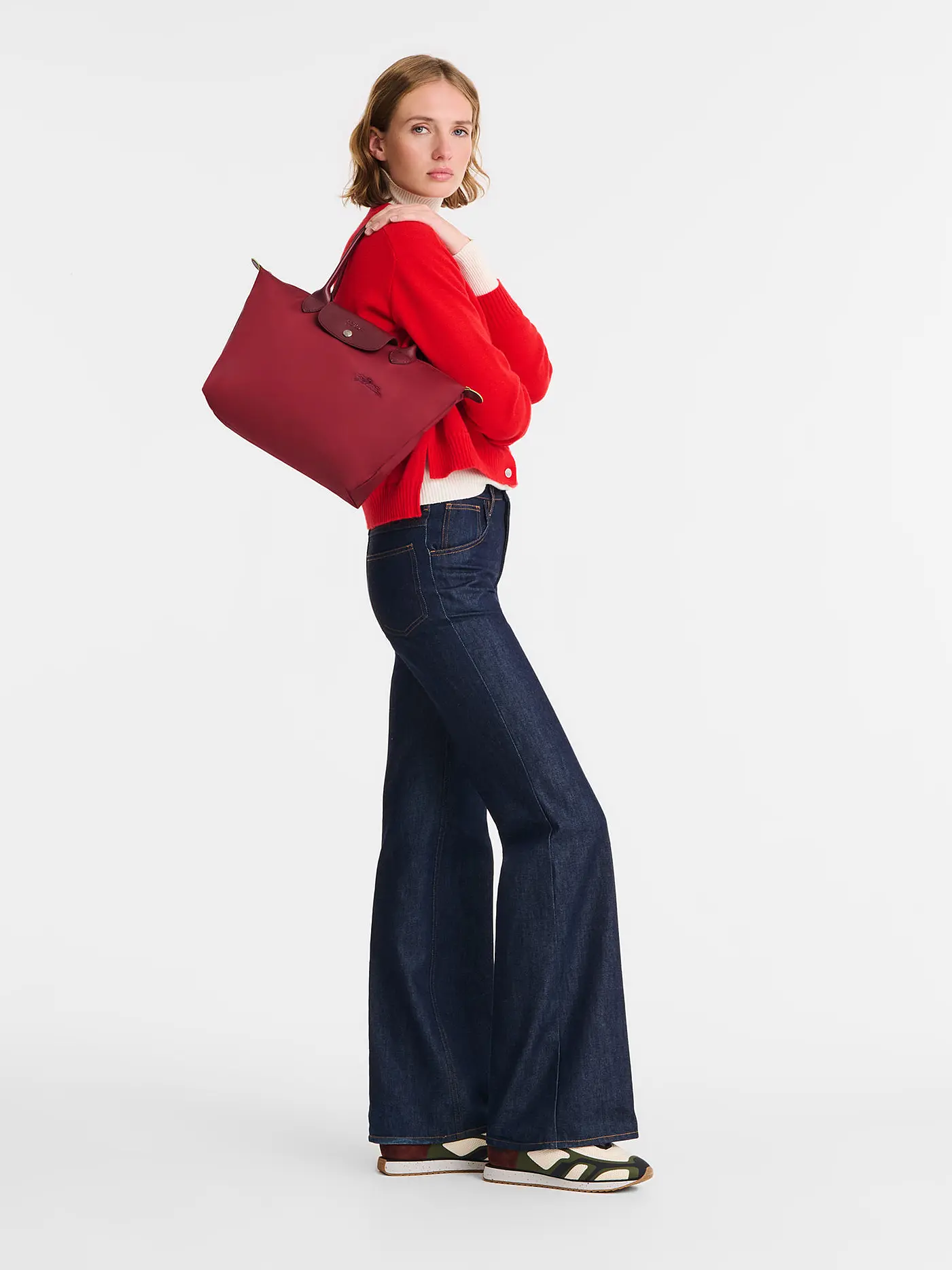 LONGCHAMP | Le Pliage Green Shopper Medium, Graphite | dunkelrot